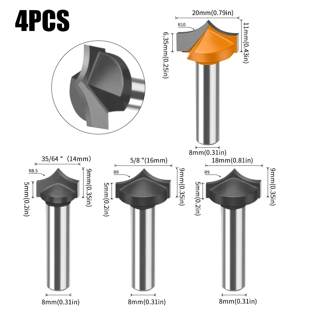 Set Fraises Gravure CNC 8 mm (1–4 pcs)
