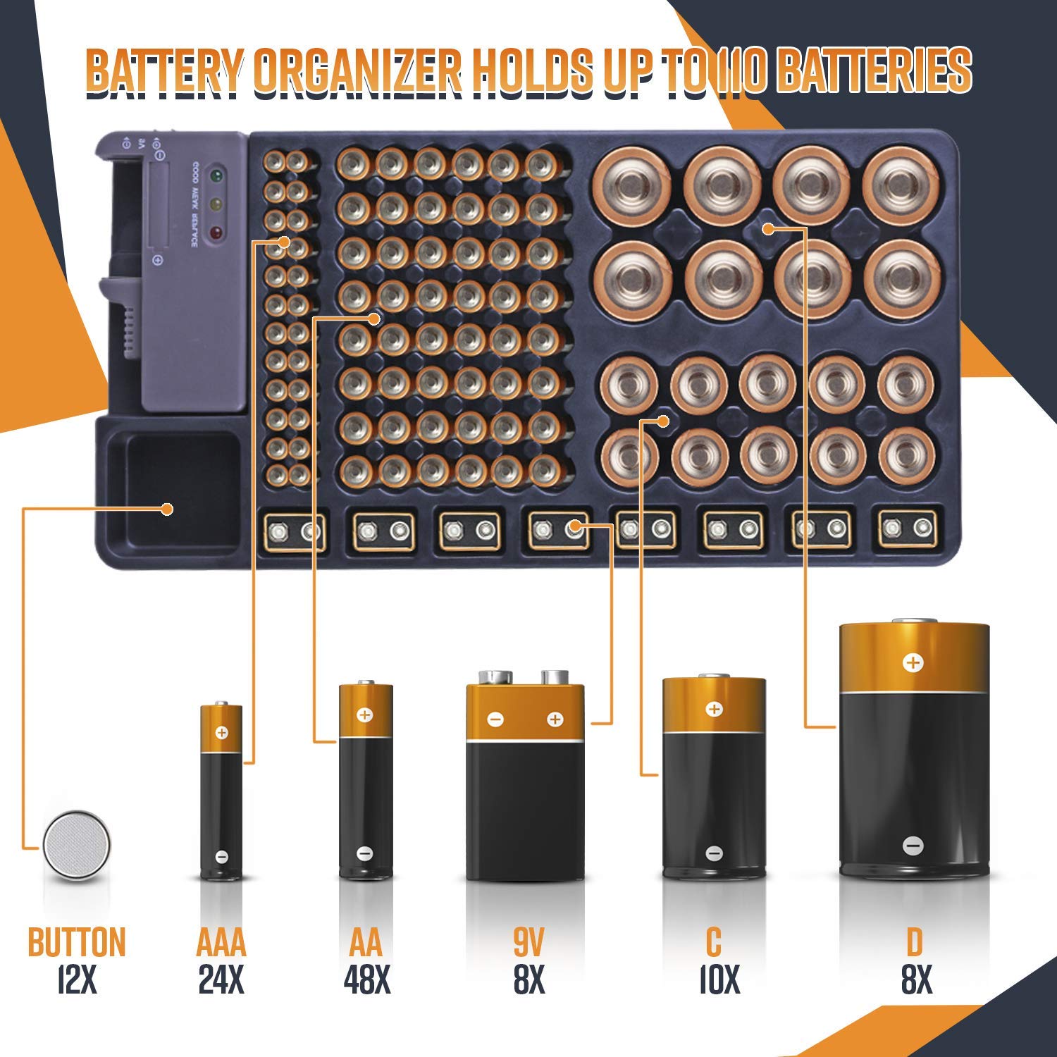 Battery Storage Organizer Holder with Tester