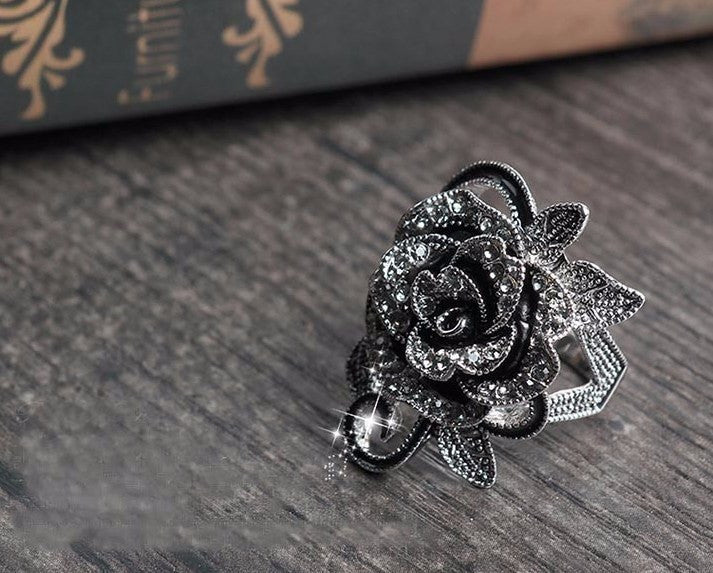 Elite Black Flower Bague